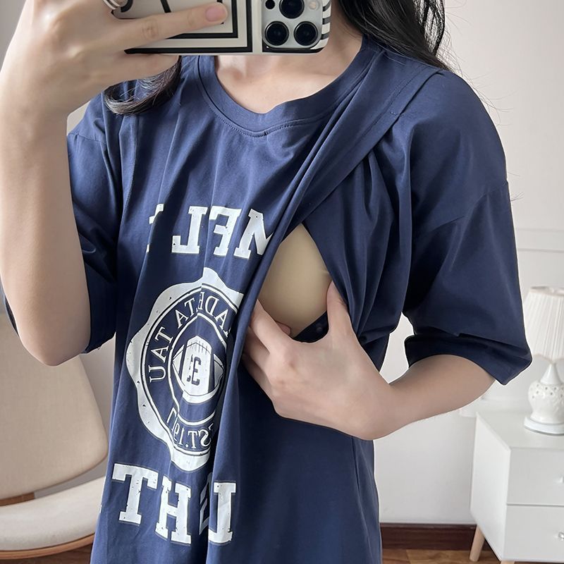 Summer Clothing Women - Nursing Dress Pregnant Breastfeeding Long T-Shirt