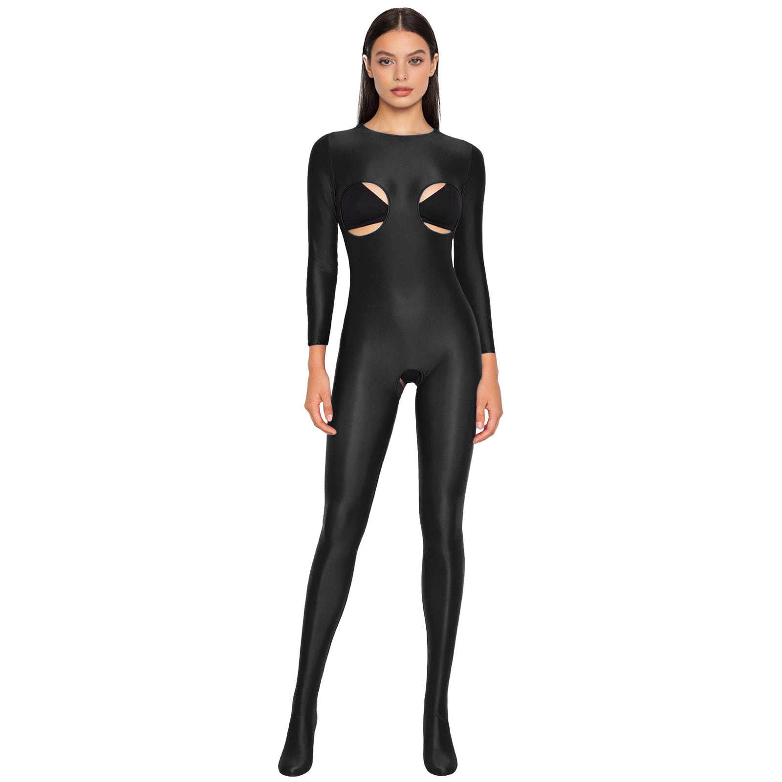 Xl Summer Clothing - Women Glossy Stretchy Open Crotch Unitard