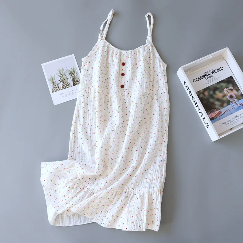 Xl Summer Clothing - Women's 100% Cotton Crepe Gauze Nightgown