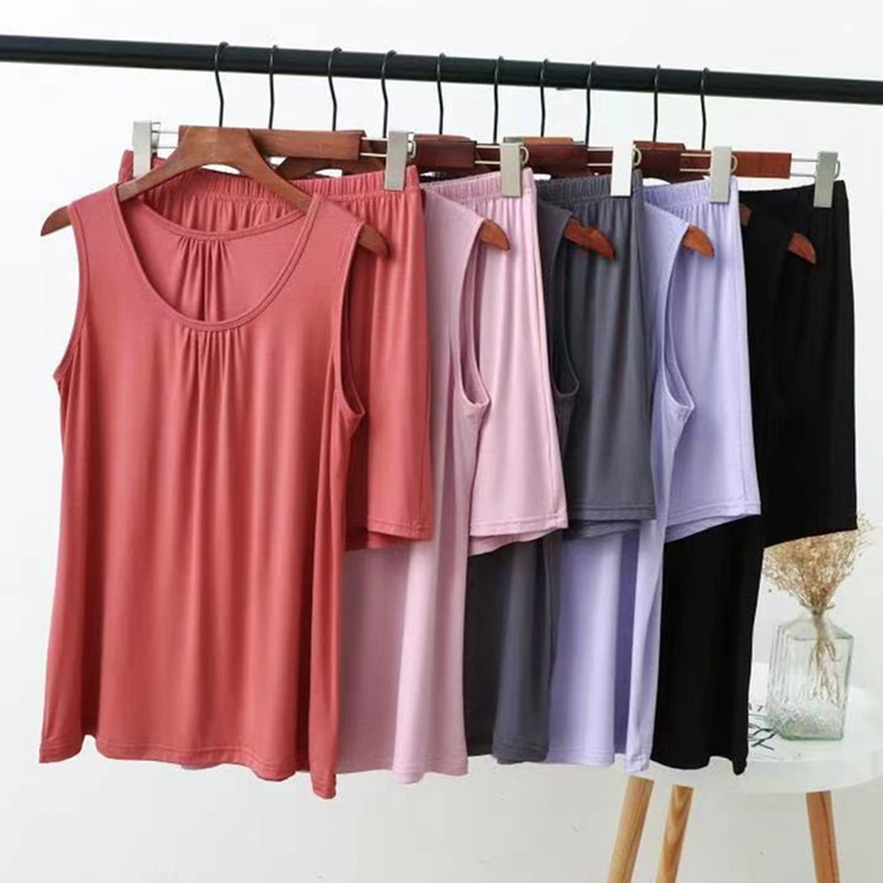 Xl Summer Clothing - Fdfklak XL-6XL Women's Pajamas Set Sleeveless