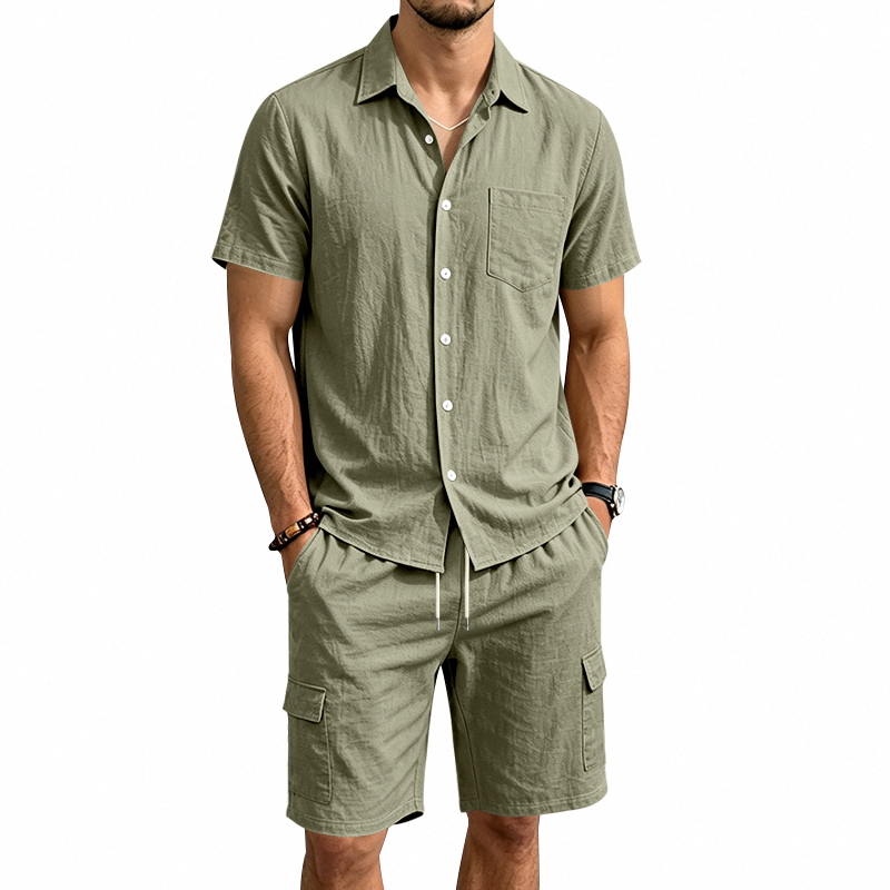 Linen Shorts Men - Men Summer American Linen Two Piece