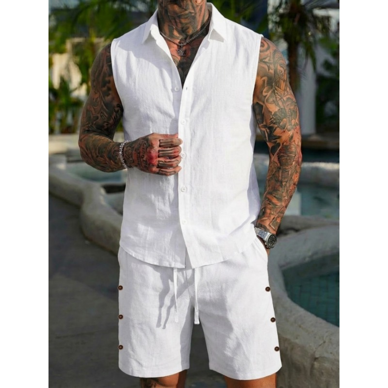 Men's 2 Piece Linen Textured S - Linen Shorts Men ulasan dan harga