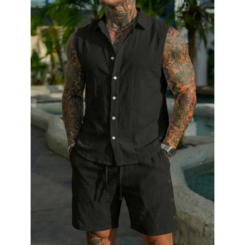 Men's 2 Piece Linen Textured S - Linen Shorts Men ulasan dan harga