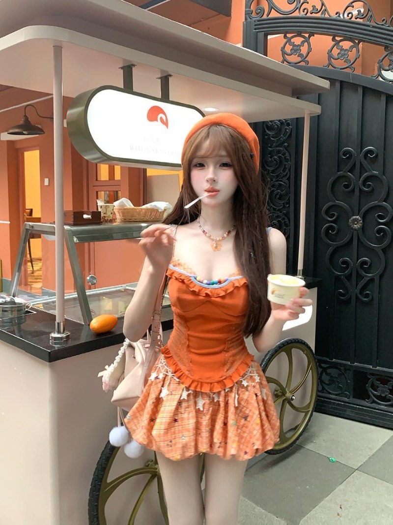 Summer New Orange Dopamine Swe - Summer Clothing Women Sale ulasan dan harga