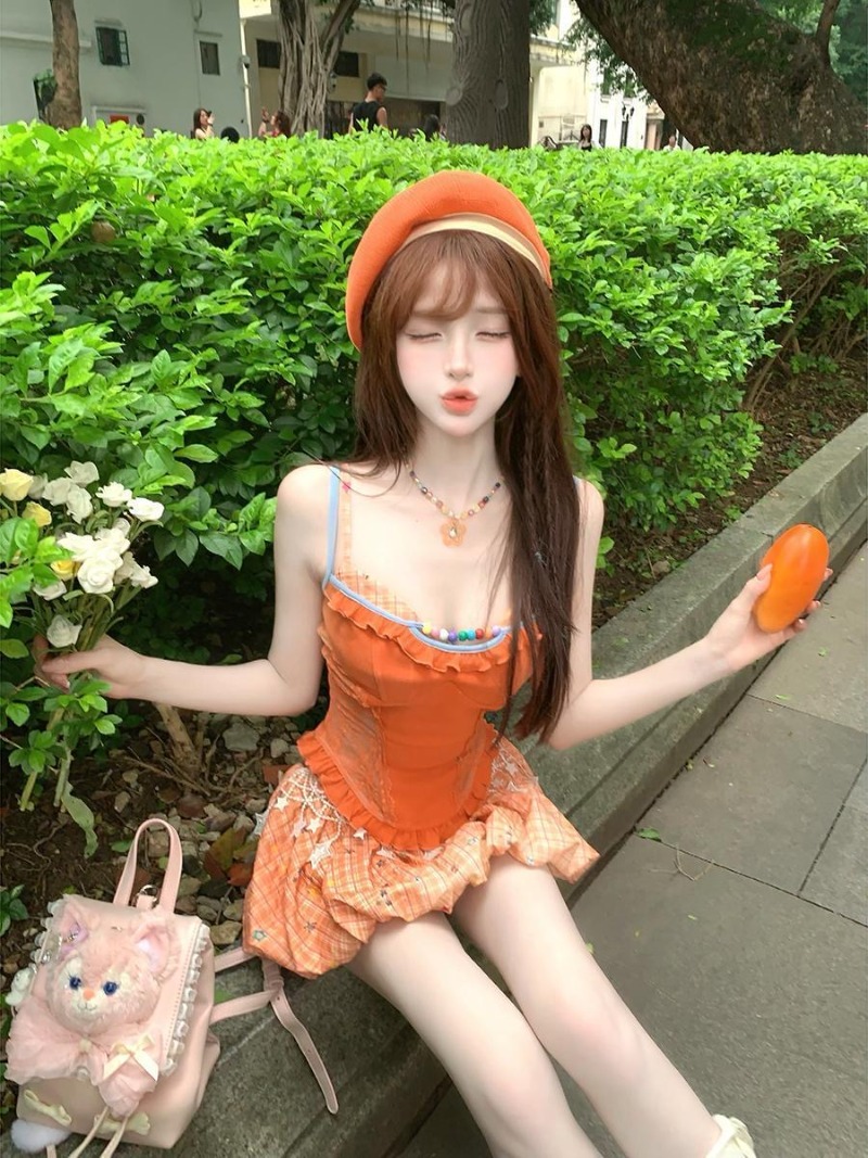 Summer New Orange Dopamine Swe - Summer Clothing Women Sale ulasan dan harga