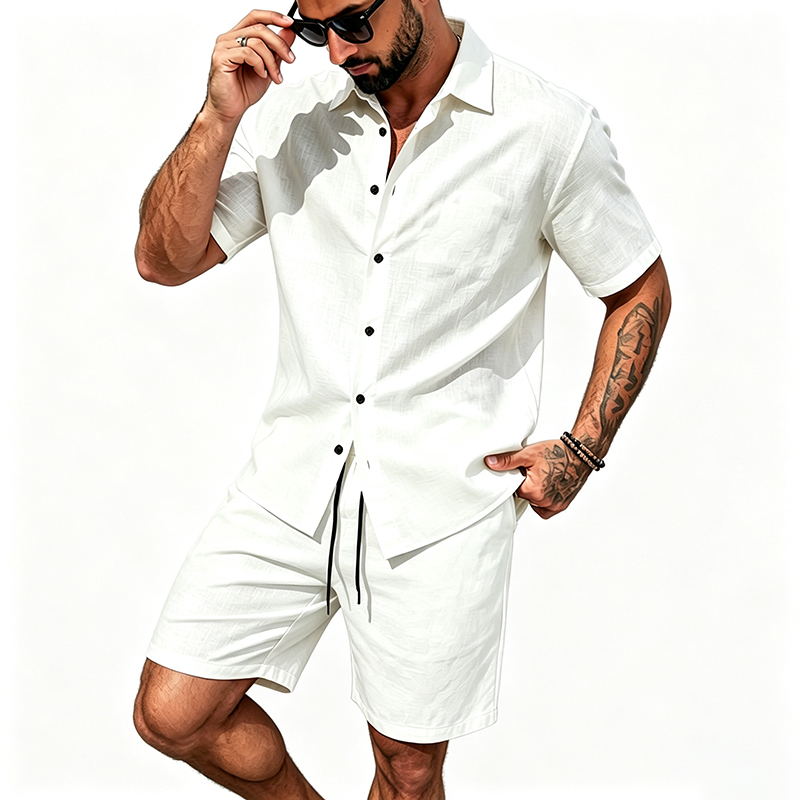 Men Linen Two Piece Outfit Sho - Linen Shorts Men ulasan dan harga