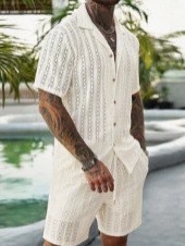 Men Crochet Knit 2 Piece Set L - Summer Clothing Beach ulasan dan harga