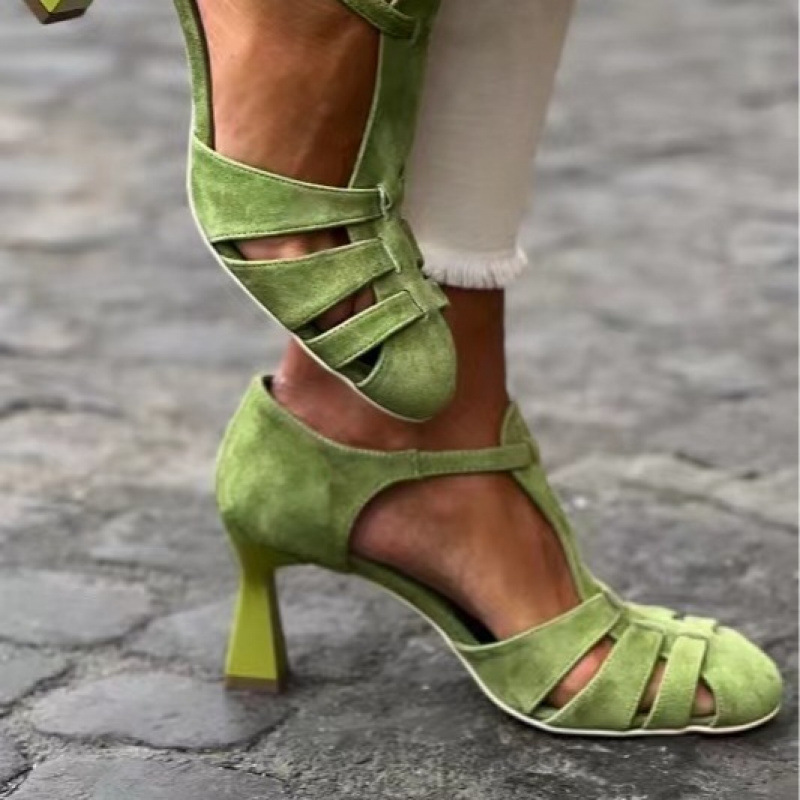 Women's Green Suede Kitten Hee - Summer Clothing Items ulasan dan harga