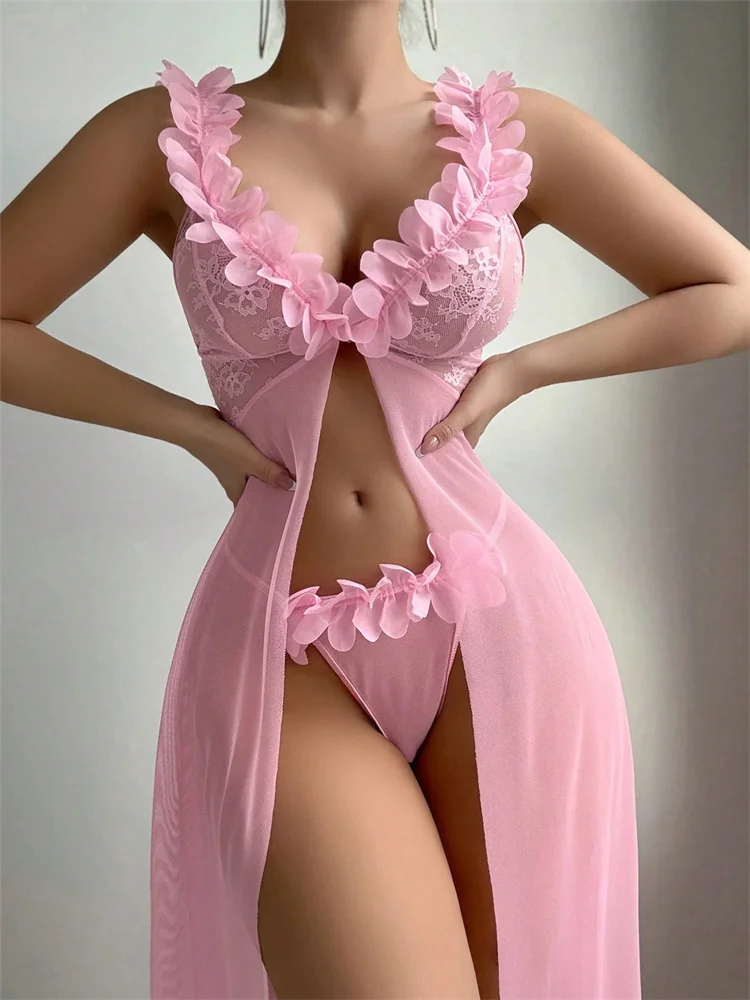 Pink Floral Lace See Through N - Summer Clothing Items ulasan dan harga