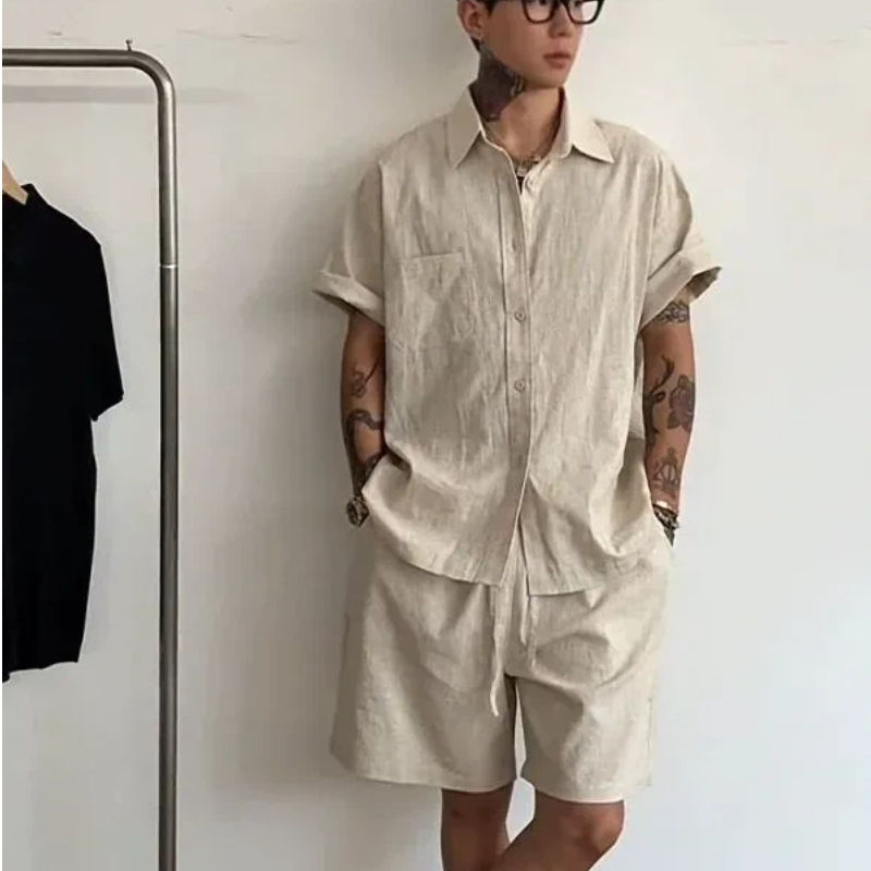 Mens Linen Cotton 2 Piece Set  - Linen Shorts Men ulasan dan harga