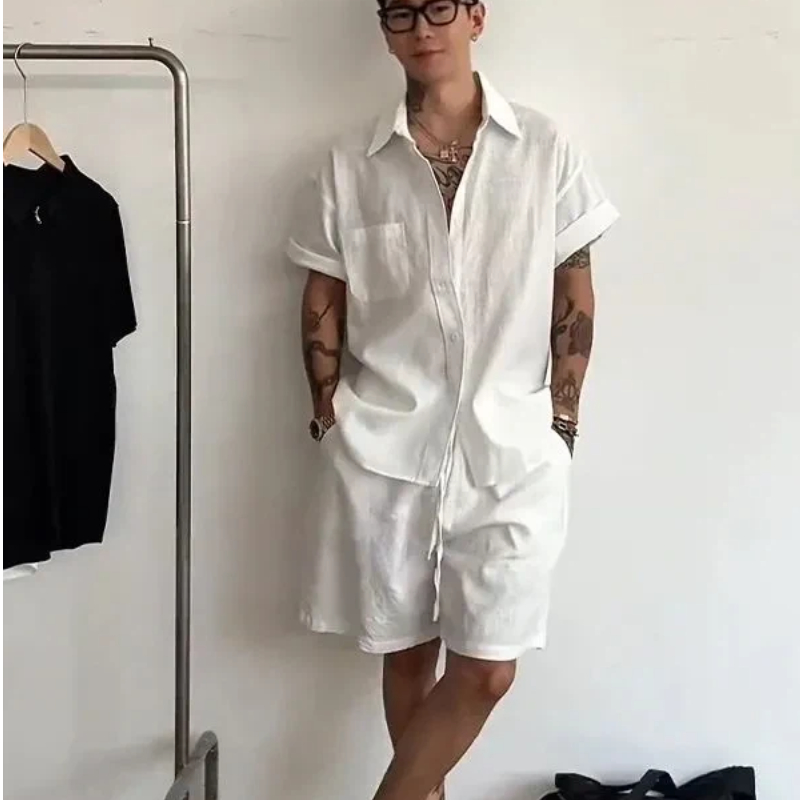 Mens Linen Cotton 2 Piece Set  - Linen Shorts Men ulasan dan harga