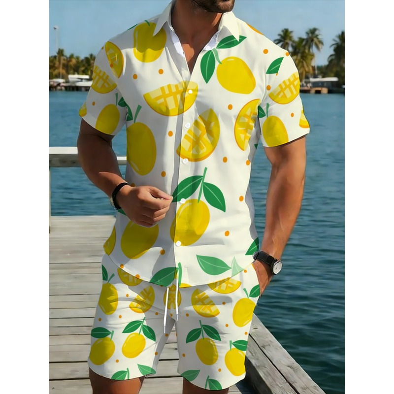 Men Linen Print Short Sleeve S - Linen Shorts Men ulasan dan harga