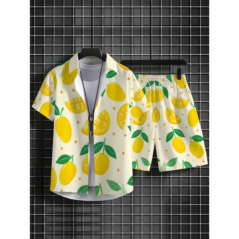 Men Linen Print Short Sleeve S - Linen Shorts Men ulasan dan harga