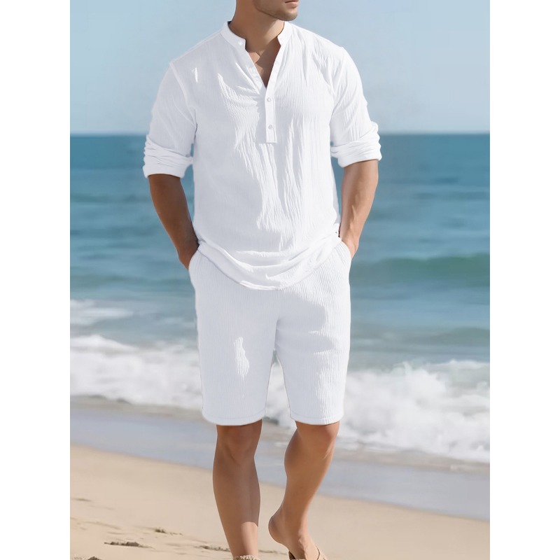 Men's White Linen Blend Two Pi - Linen Shorts Men ulasan dan harga