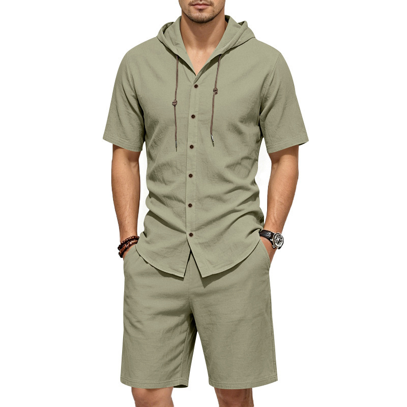 Mens Summer Linen Two Piece Se - Linen Shorts Men ulasan dan harga