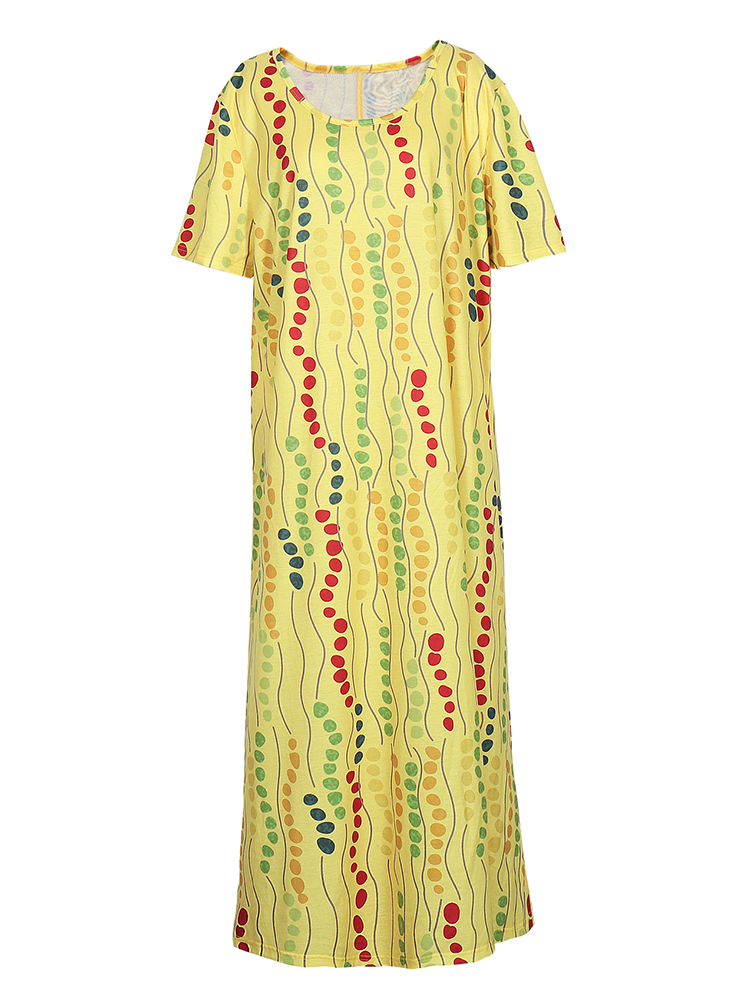Plus Size Yellow Printed Midi  - Summer Clothing Women Sale ulasan dan harga