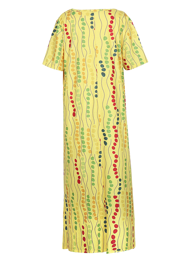 Plus Size Yellow Printed Midi  - Summer Clothing Women Sale ulasan dan harga