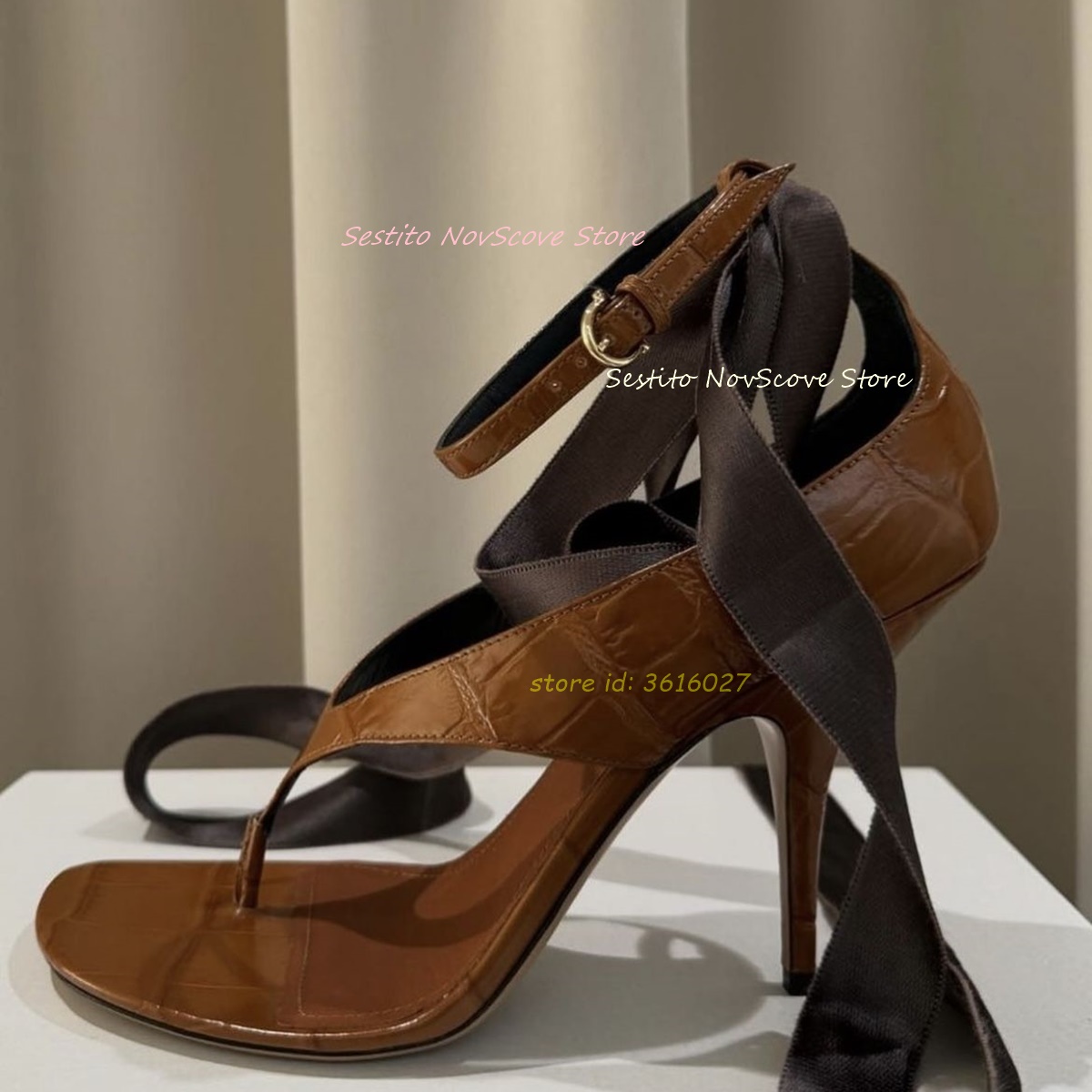 Brown Open Toe Lace Up Sandals - Summer Clothing Items ulasan dan harga